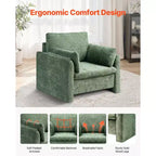 Modern Upholstered Accent Chair with Armrests Thick Cushion for Living Room Bedroom - Green
