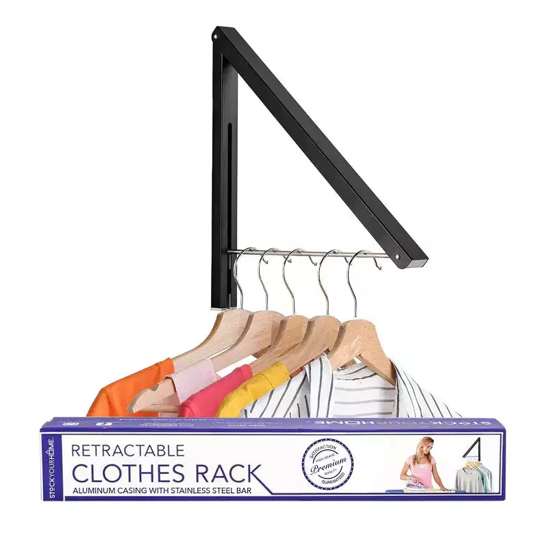 Wall-Mounted Retractable Foldable Clothing Rack, Black