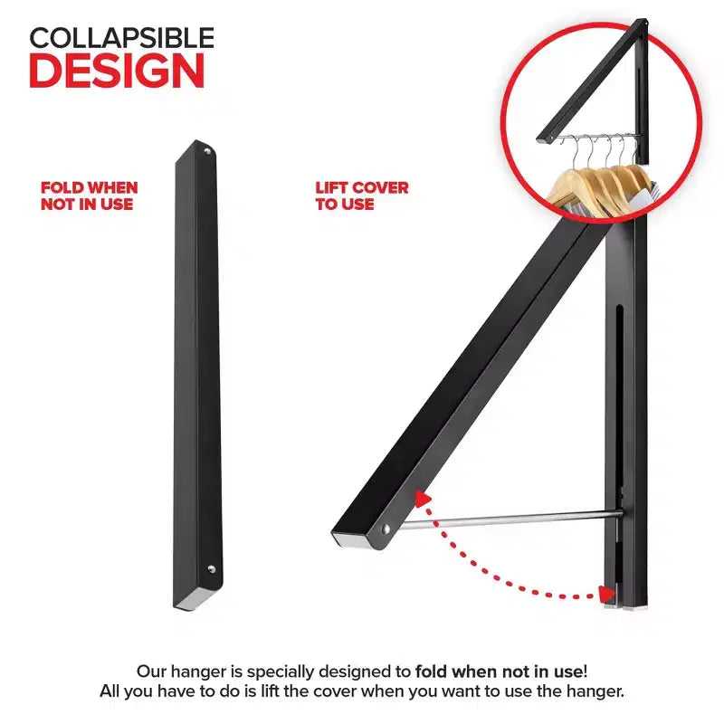 Wall-Mounted Retractable Foldable Clothing Rack, Black