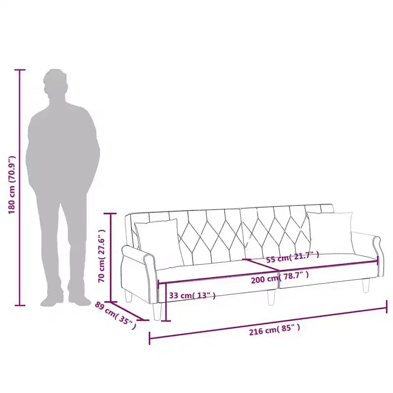 vidaXL Sleeper Sofa with Armrests Velvet Couch Sofa Bed Recliner Loveseat