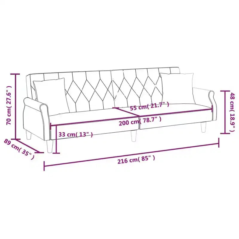 vidaXL Sleeper Sofa with Armrests Velvet Couch Sofa Bed Recliner Loveseat