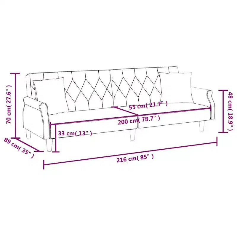 vidaXL Sleeper Sofa with Armrests Velvet Couch Sofa Bed Recliner Loveseat