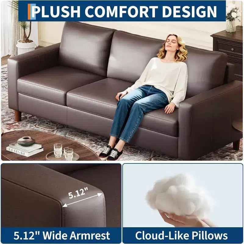 Acekool 85 Inch Modern Leather Sofa 3 Seater Couch with Deep Seat for Living Room