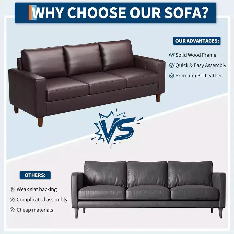 Acekool 85 Inch Modern Leather Sofa 3 Seater Couch with Deep Seat for Living Room