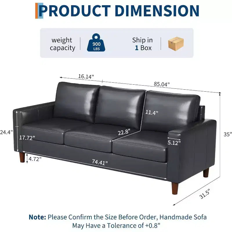 Acekool 85 Inch Modern Leather Sofa 3 Seater Couch with Deep Seat for Living Room