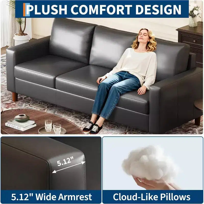 Acekool 85 Inch Modern Leather Sofa 3 Seater Couch with Deep Seat for Living Room