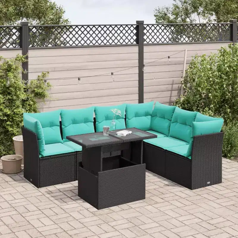 vidaXL 7-teiliges Gartensofa-Set mit Polstern, brauner Poly-Rattan – braun ohne Stauraum