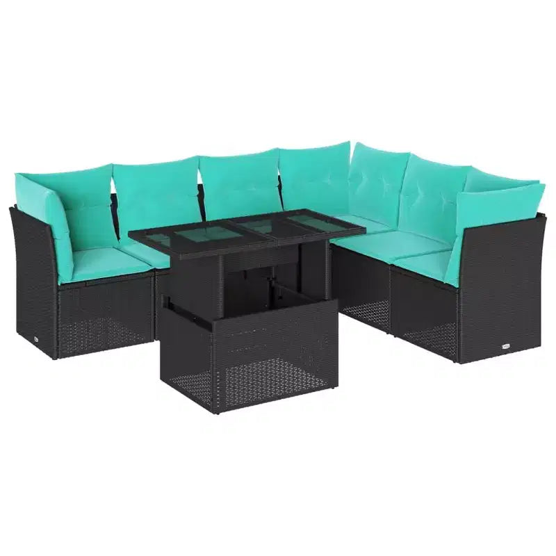 vidaXL 7-teiliges Gartensofa-Set mit Polstern, brauner Poly-Rattan – braun ohne Stauraum