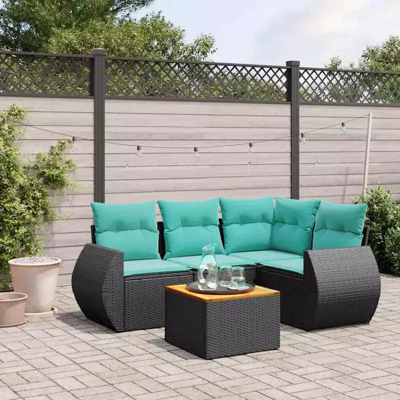 vidaXL Set di divani da giardino con cuscini, 5 pezzi, polyrattan grigio