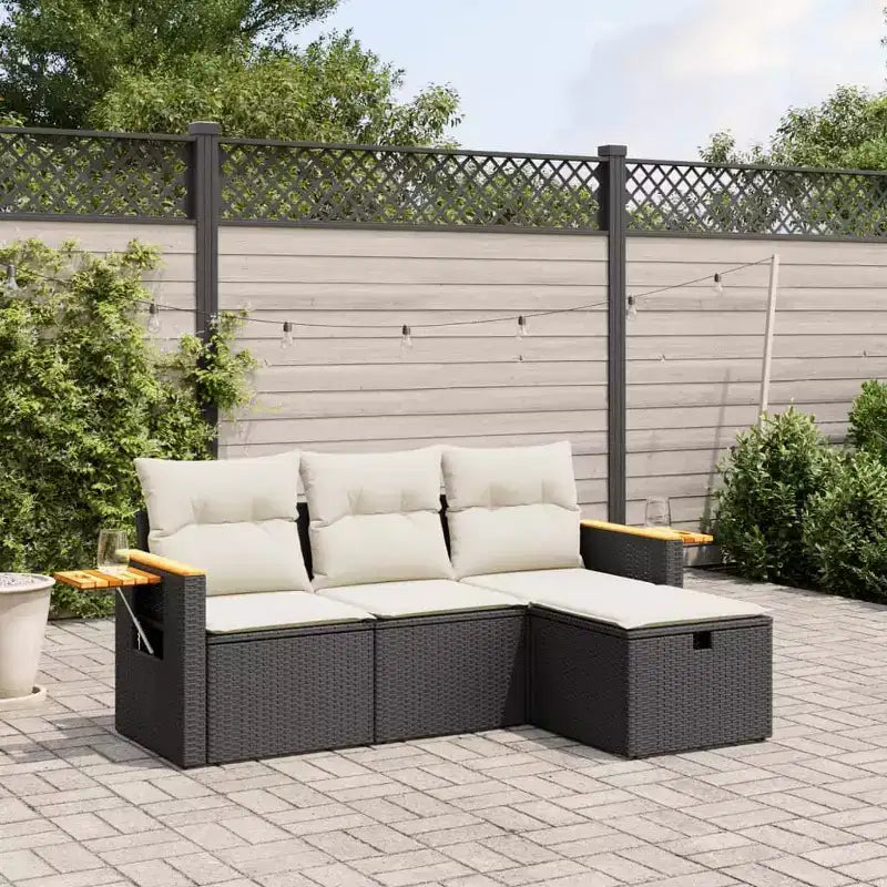 vidaXL 4-teiliges Terrassensofagarnitur mit Kissen, beige, aus Poly-Rattan