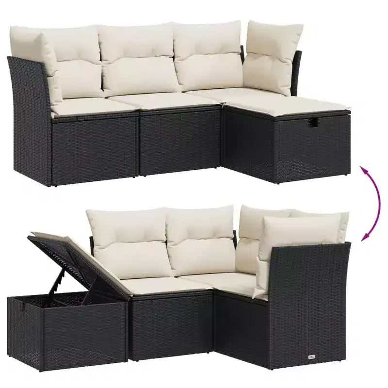 vidaXL 4-teiliges Terrassensofagarnitur mit Kissen, beige, aus Poly-Rattan