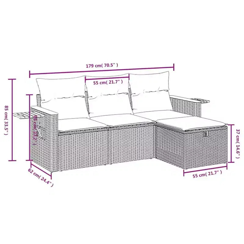 vidaXL 4-teiliges Terrassensofagarnitur mit Kissen, beige, aus Poly-Rattan