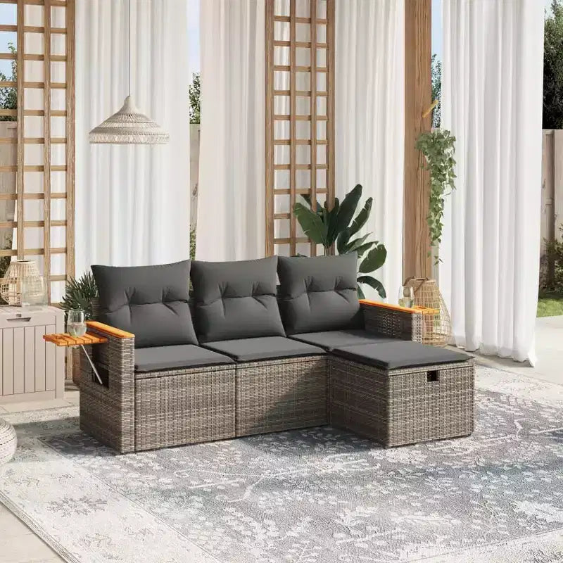 vidaXL 4-teiliges Terrassensofagarnitur mit Kissen, beige, aus Poly-Rattan