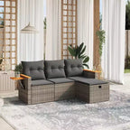 vidaXL 4-teiliges Terrassensofagarnitur mit Kissen, beige, aus Poly-Rattan