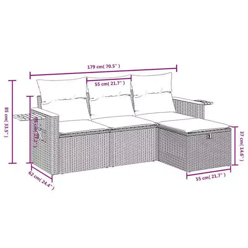 vidaXL 4-teiliges Terrassensofagarnitur mit Kissen, beige, aus Poly-Rattan