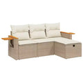vidaXL 4 Piece Patio Sofa Set with Cushions Beige Poly Rattan