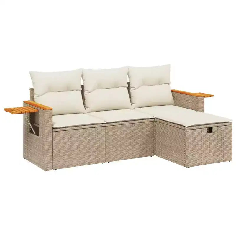 vidaXL 4 Piece Patio Sofa Set with Cushions Beige Poly Rattan