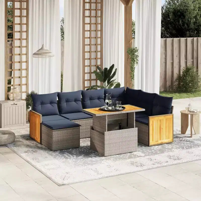 Set di divani da patio vidaXL da 8 pezzi con cuscini, polirattan grigio