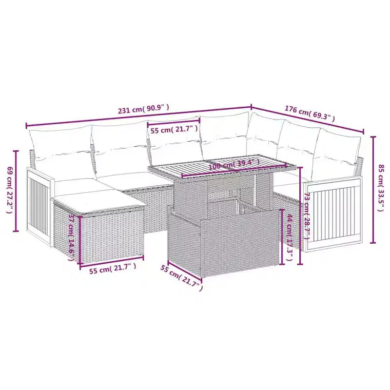 Set di divani da patio vidaXL da 8 pezzi con cuscini, polirattan grigio