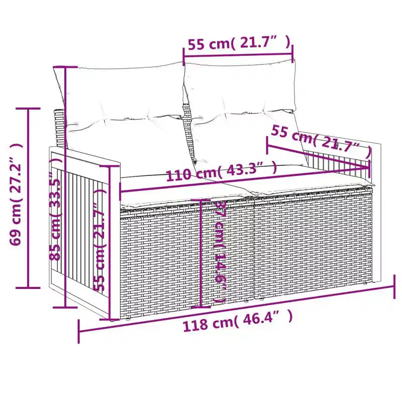 Set di divani da patio vidaXL da 8 pezzi con cuscini, polirattan grigio