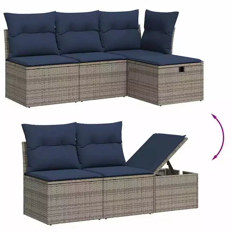 vidaXL 9-teilige Gartensofagarnitur mit Polstern aus grauem Polyrattan