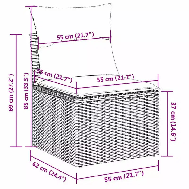 vidaXL 9-teilige Gartensofagarnitur mit Polstern aus grauem Polyrattan