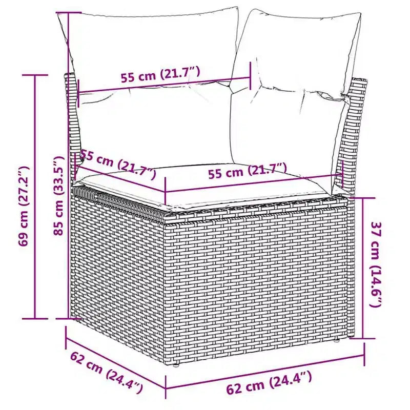 vidaXL 9-teilige Gartensofagarnitur mit Polstern aus grauem Polyrattan