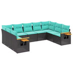 vidaXL 9 Piece Patio Sofa Set with Cushions Black Poly Rattan