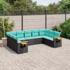 Set di divani da patio vidaXL da 9 pezzi con cuscini, polirattan nero
