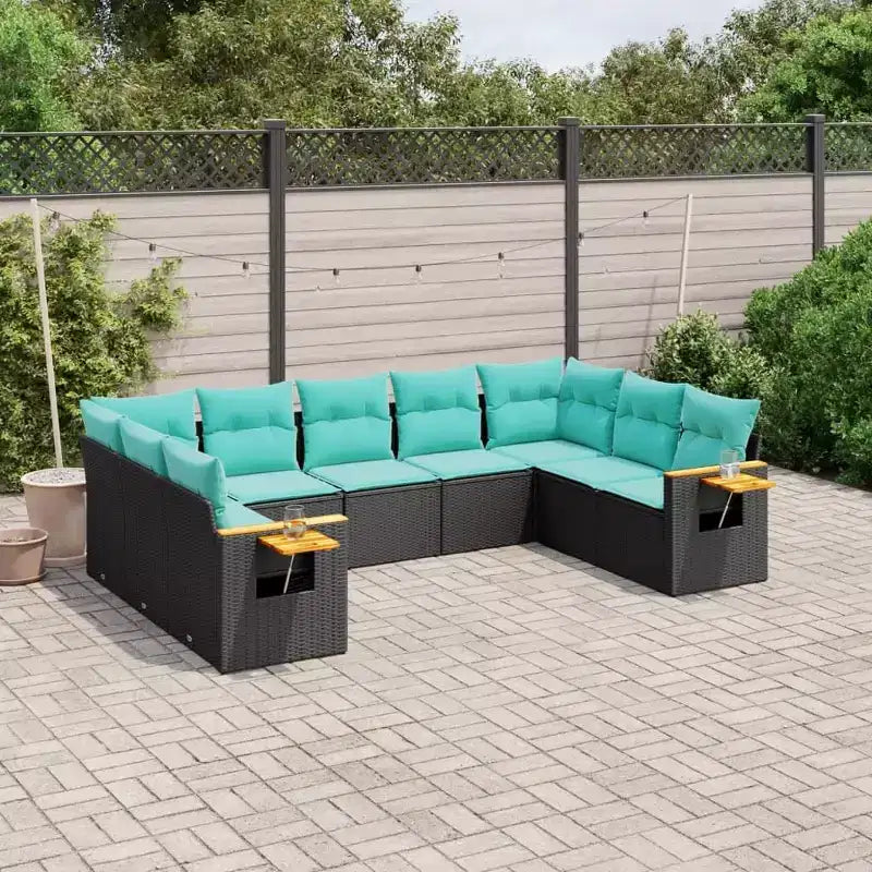 Set di divani da patio vidaXL da 9 pezzi con cuscini, polirattan nero