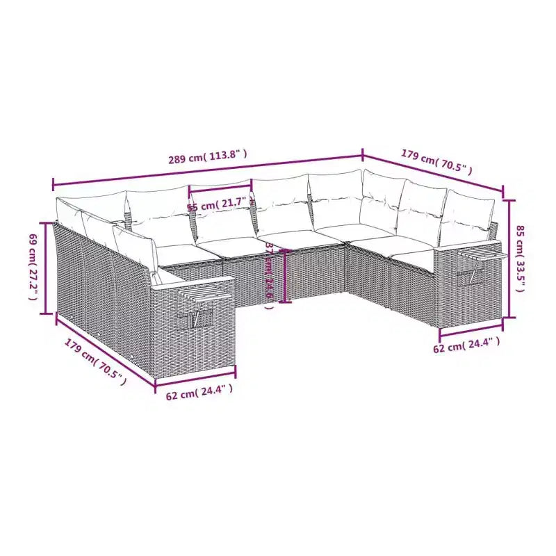 Set di divani da patio vidaXL da 9 pezzi con cuscini, polirattan nero