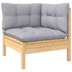 Set da patio vidaXL in legno massello di pino, 14 pezzi, con cuscini, multicolore - Marrone e grigio