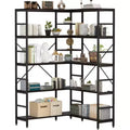 5 Tier Corner Bookcase, Industrial L-Shaped Wooden Bookcase, Large Storage Display Shelf with Metal Frame, Home Office, Living Room, Kitchen