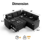 Dyonery Comfy 78'' Sofa Bed,L-Shaped Chenille Sleeper Sofa Couch with Pull Out Bed and Chaise Storage for Living Room,Apartment and Office,Black