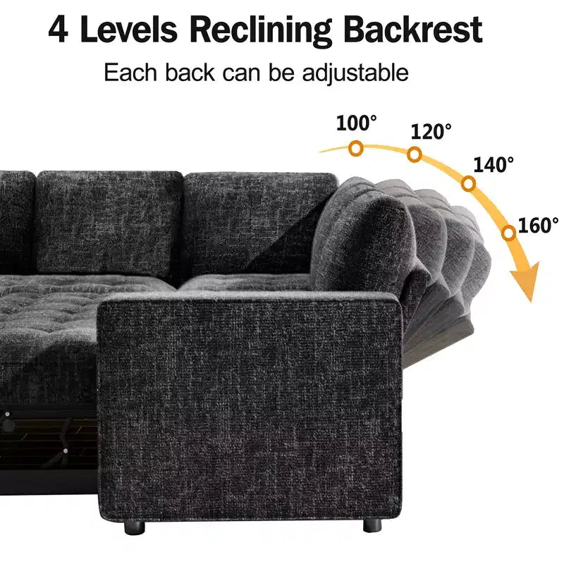 Dyonery Comfy 78'' Sofa Bed,L-Shaped Chenille Sleeper Sofa Couch with Pull Out Bed and Chaise Storage for Living Room,Apartment and Office,Black