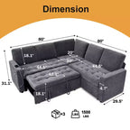 Dyonery Comfy 78'' Sofa Bed,L-Shaped Chenille Sleeper Sofa Couch with Pull Out Bed and Chaise Storage for Living Room,Apartment and Office,Black
