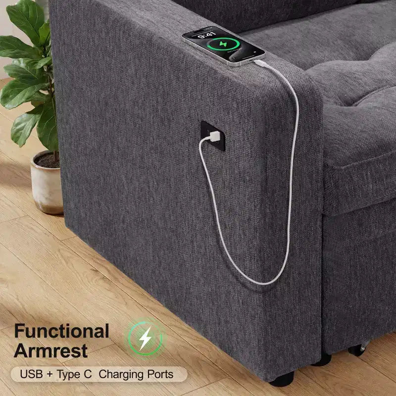 Dyonery Comfy 78'' Sofa Bed,L-Shaped Chenille Sleeper Sofa Couch with Pull Out Bed and Chaise Storage for Living Room,Apartment and Office,Black