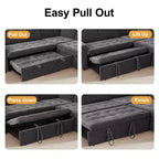 Dyonery Comfy 78'' Sofa Bed,L-Shaped Chenille Sleeper Sofa Couch with Pull Out Bed and Chaise Storage for Living Room,Apartment and Office,Black