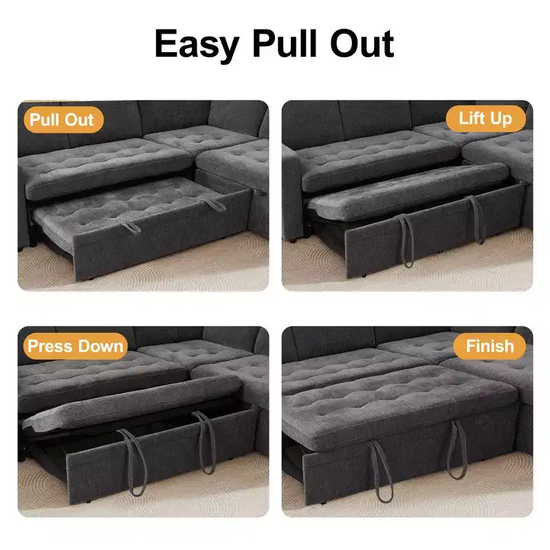 Dyonery Comfy 78'' Sofa Bed,L-Shaped Chenille Sleeper Sofa Couch with Pull Out Bed and Chaise Storage for Living Room,Apartment and Office,Black