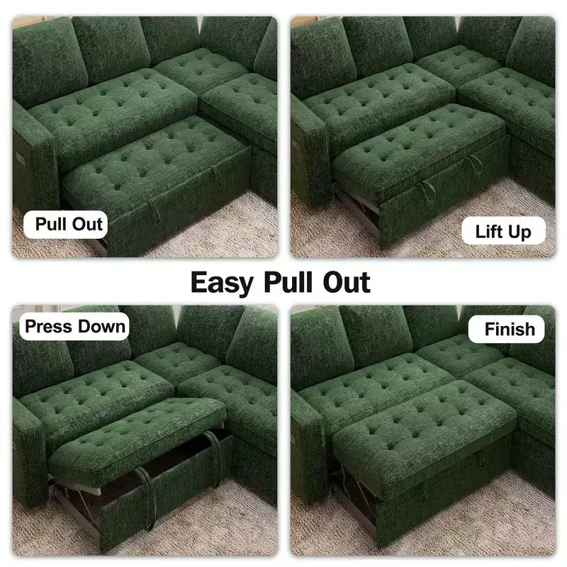 Dyonery Comfy 78'' Sofa Bed,L-Shaped Chenille Sleeper Sofa Couch with Pull Out Bed and Chaise Storage for Living Room,Apartment and Office,Black