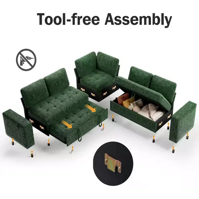 Dyonery Comfy 78'' Sofa Bed,L-Shaped Chenille Sleeper Sofa Couch with Pull Out Bed and Chaise Storage for Living Room,Apartment and Office,Black