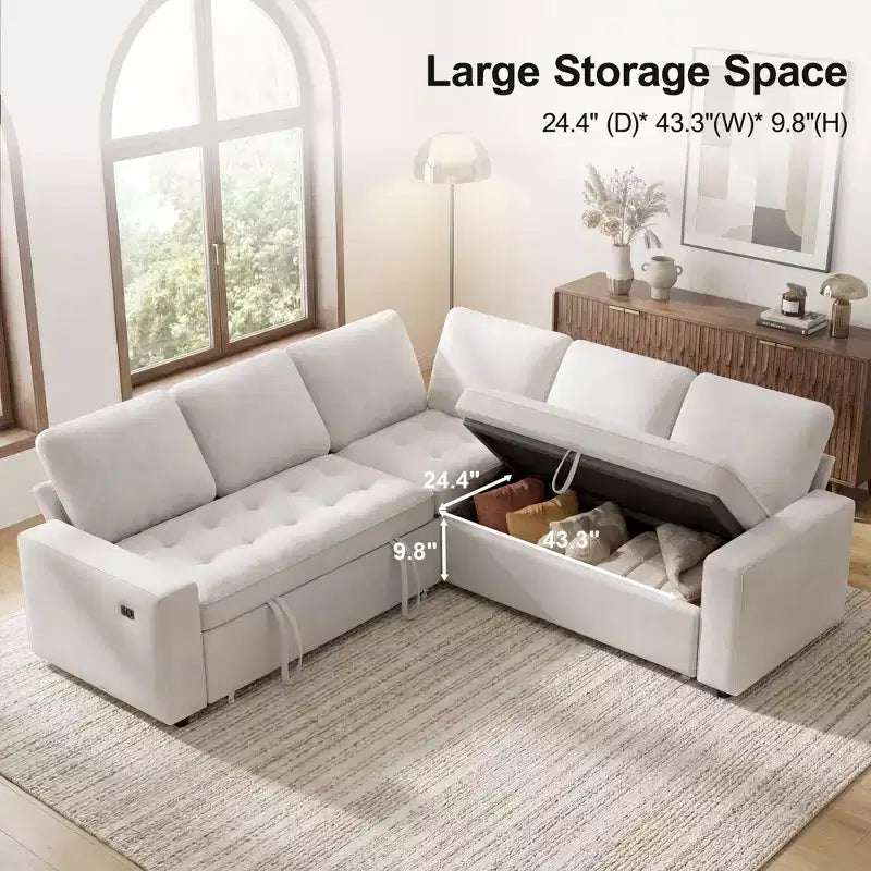 Dyonery Comfy 78'' Sofa Bed,L-Shaped Chenille Sleeper Sofa Couch with Pull Out Bed and Chaise Storage for Living Room,Apartment and Office,Black