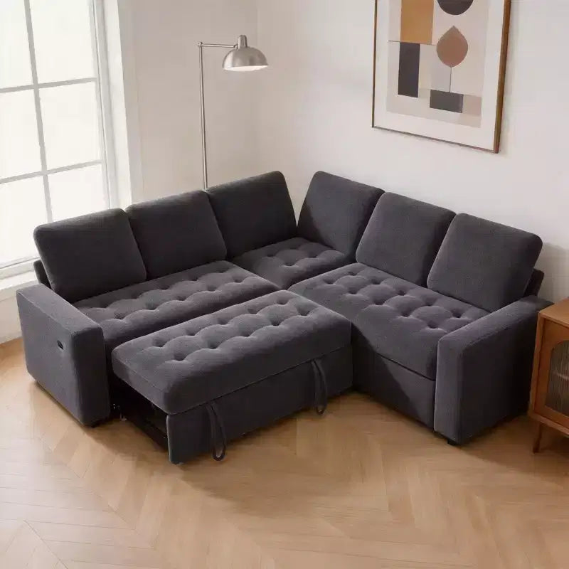 Dyonery Comfy 78'' Sofa Bed,L-Shaped Chenille Sleeper Sofa Couch with Pull Out Bed and Chaise Storage for Living Room,Apartment and Office,Black