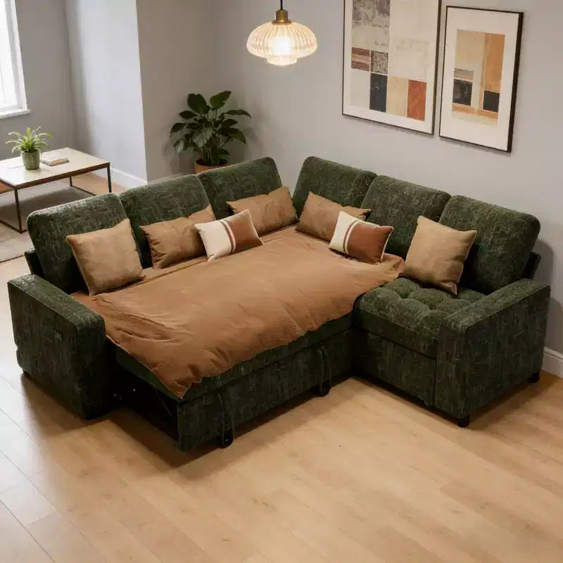 Dyonery Comfy 78'' Sofa Bed,L-Shaped Chenille Sleeper Sofa Couch with Pull Out Bed and Chaise Storage for Living Room,Apartment and Office,Black