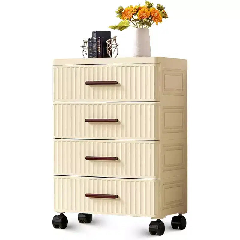 Plastic Drawer Storage On Wheels, Storage Chest of Drawers Tall Dresser, Pull Out Storage Bins for Bedroom Night Stand Living Room