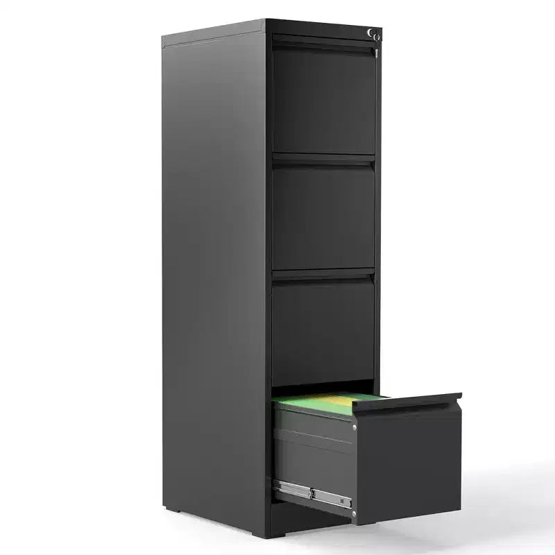 VIYET 52H 4-Drawer Black Metal Vertical File Cabinet with Lock, Steel Filing Cabinet for Home Office, Fits A4/Legal/Letter