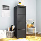 Classeur vertical métallique noir VIYET 52H à 4 tiroirs avec serrure, classeur en acier pour bureau à domicile, compatible avec les formats A4, Legal et Letter