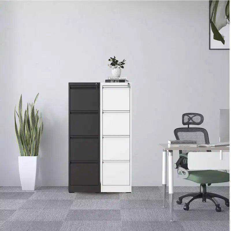 Classeur vertical métallique noir VIYET 52H à 4 tiroirs avec serrure, classeur en acier pour bureau à domicile, compatible avec les formats A4, Legal et Letter