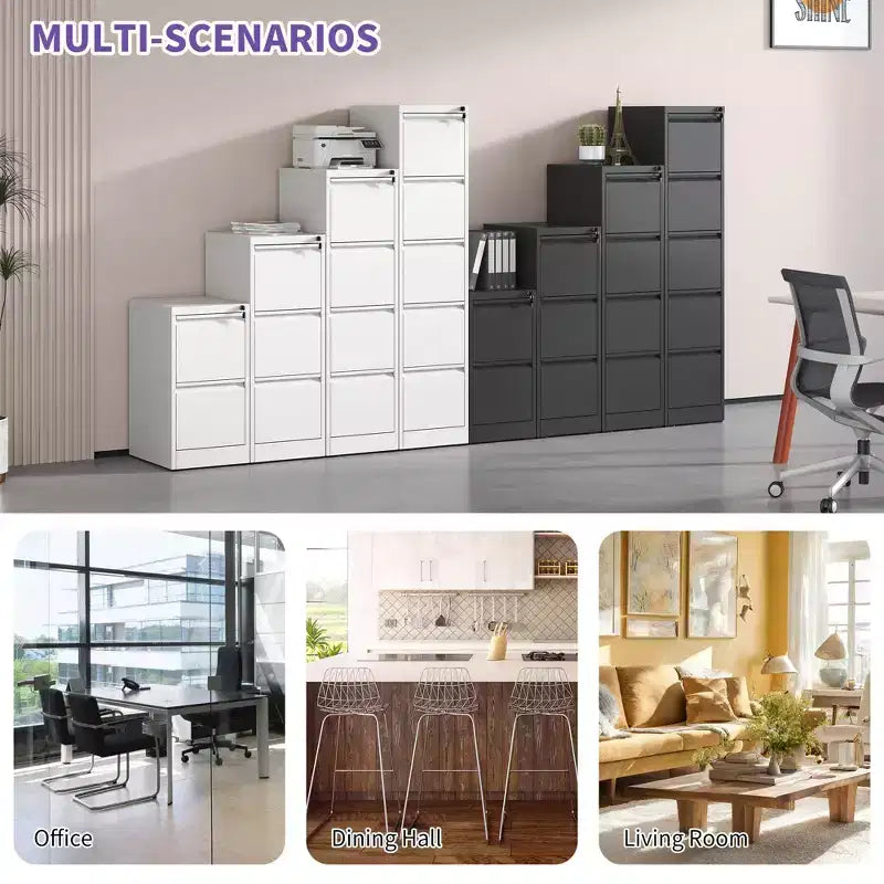 Classeur vertical métallique noir VIYET 52H à 4 tiroirs avec serrure, classeur en acier pour bureau à domicile, compatible avec les formats A4, Legal et Letter