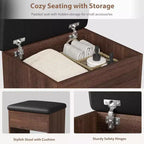 10-Drawer Vanity Desk with Mirror, Walnut Finish with 10 Shelves and Stool, for Bedroom, Easy Assembly